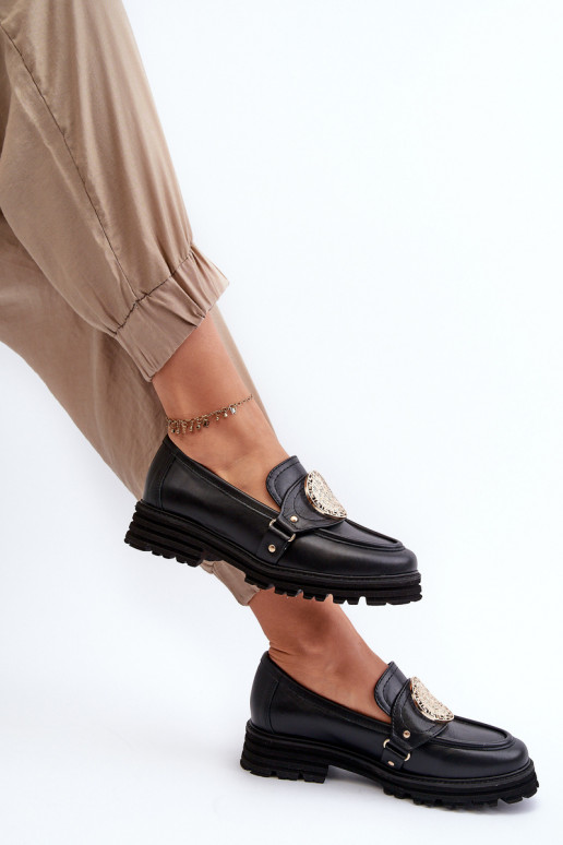 Zazoo 3485 moteriški mokasinai su aukso spalvos detalėmis natūralios odos Zazoo 3485 moteriški mokasinai su aukso spalvos detalėmis natūralios odos