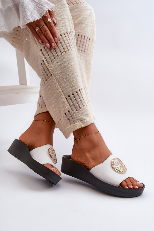 Zazoo 2920 Odinės šlepetės Moteriškas Ant platformos Ze aukso spalvosm Detalem baltos spalvos