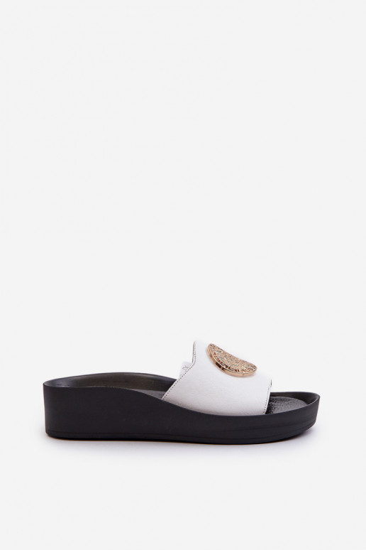 Zazoo 2920 Odinės šlepetės Moteriškas Ant platformos Ze aukso spalvosm Detalem baltos spalvos