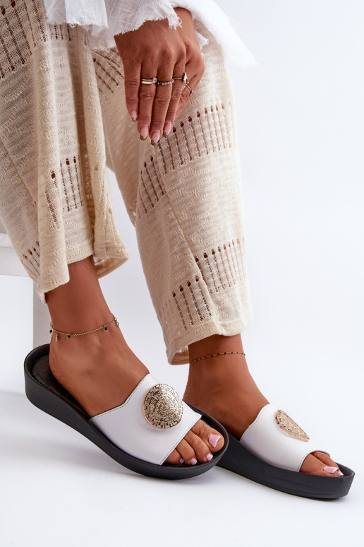 Zazoo 2920 Odinės šlepetės Moteriškas Ant platformos Ze aukso spalvosm Detalem baltos spalvos