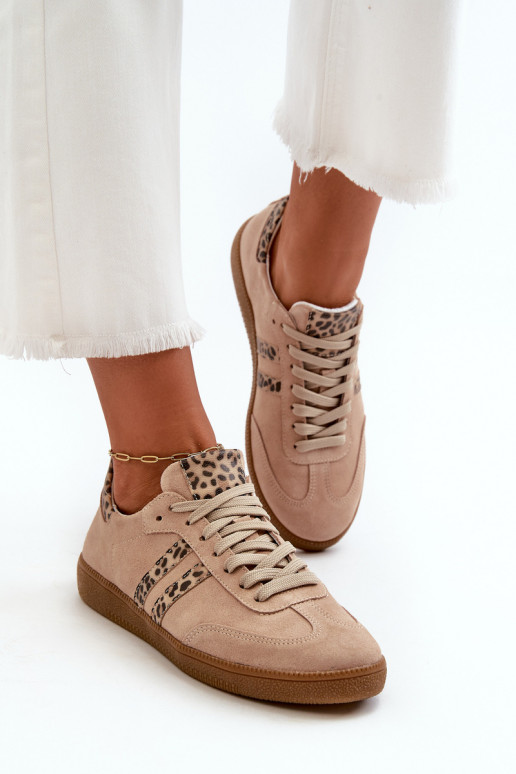 Zazoo N1068 iš zomšos Žemas Sneakers modelio batai Moteriškas smėlio spalvos