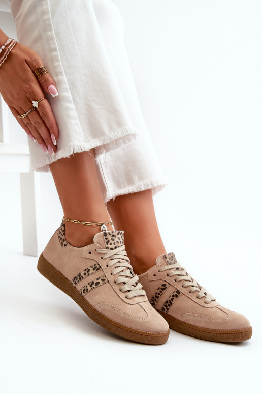 Zazoo N1068 iš zomšos Žemas Sneakers modelio batai Moteriškas smėlio spalvos