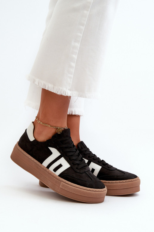 Zazoo N1095S2 Sneakers modelio batai Oda Moteriškas su platforma juodos spalvos Zazoo N1095S2 Sneakers modelio batai Oda Moteriškas su platforma juodos spalvos