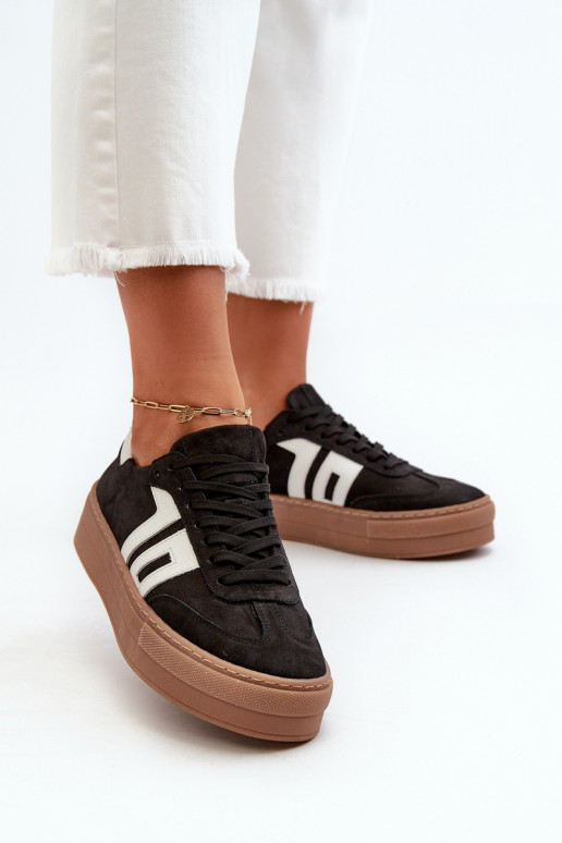 Zazoo N1095S2 Sneakers modelio batai Oda Moteriškas su platforma juodos spalvos Zazoo N1095S2 Sneakers modelio batai Oda Moteriškas su platforma juodos spalvos