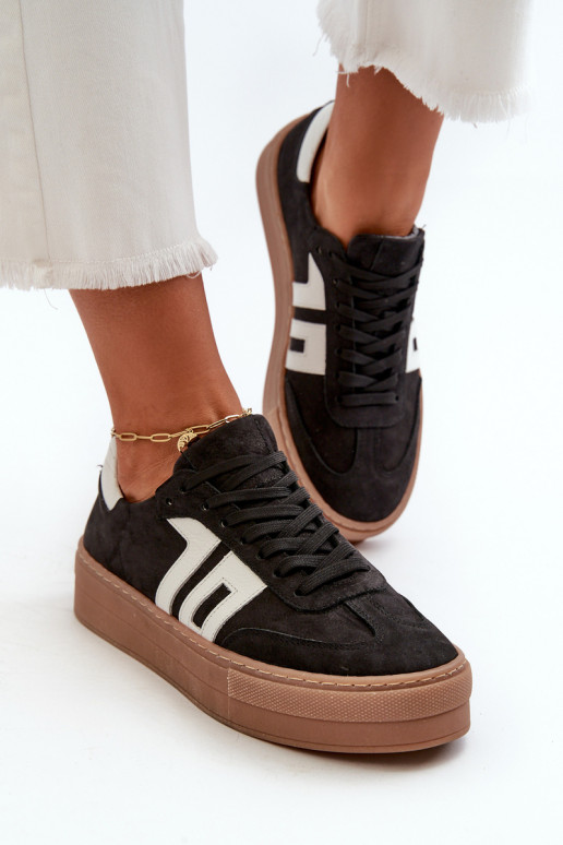 Zazoo N1095S2 Sneakers modelio batai Oda Moteriškas su platforma juodos spalvos Zazoo N1095S2 Sneakers modelio batai Oda Moteriškas su platforma juodos spalvos