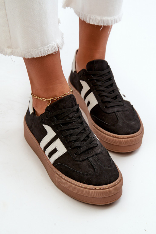 Zazoo N1095S2 Sneakers modelio batai Oda Moteriškas su platforma juodos spalvos Zazoo N1095S2 Sneakers modelio batai Oda Moteriškas su platforma juodos spalvos