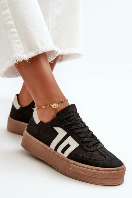 Zazoo N1095S2 Sneakers modelio batai Oda Moteriškas su platforma juodos spalvos Zazoo N1095S2 Sneakers modelio batai Oda Moteriškas su platforma juodos spalvos