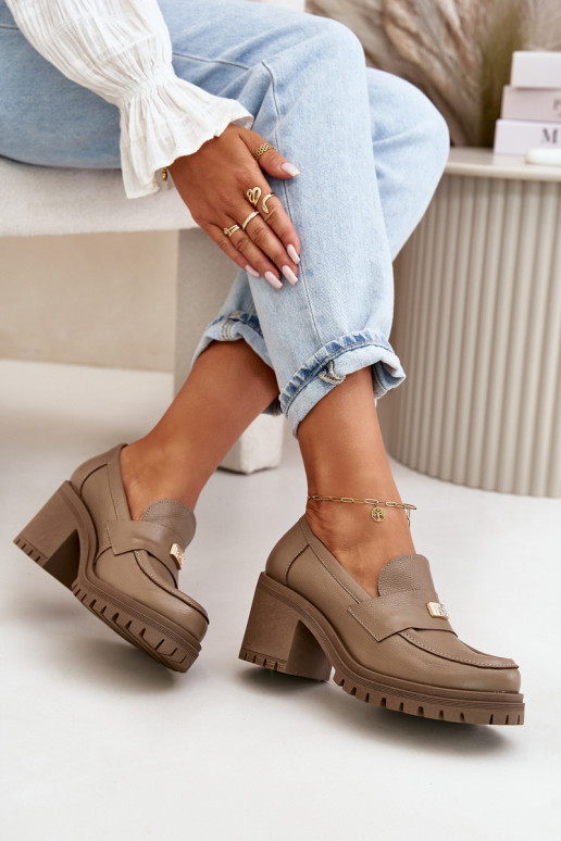 Zazoo 20168 Elegantiško stiliaus batai Moteriškas su kulniukais natūralios odos smėlio spalvos