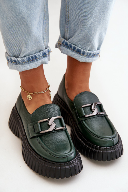 Zazoo 20176 batai moteriški mokasinai Pagaminta iš natūralios odos chaki spalvos