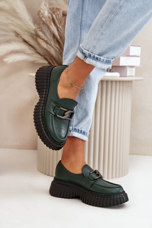 Zazoo 20176 batai moteriški mokasinai Pagaminta iš natūralios odos chaki spalvos