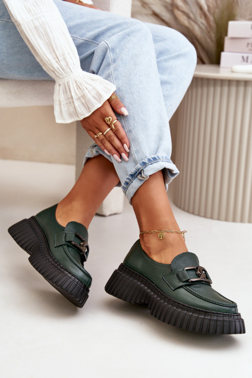 Zazoo 20176 batai moteriški mokasinai Pagaminta iš natūralios odos chaki spalvos