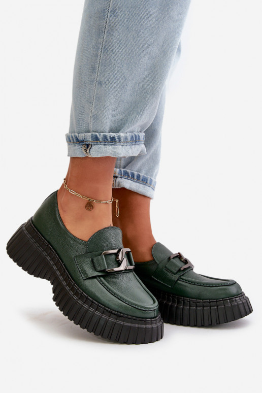 Zazoo 20176 batai moteriški mokasinai Pagaminta iš natūralios odos chaki spalvos