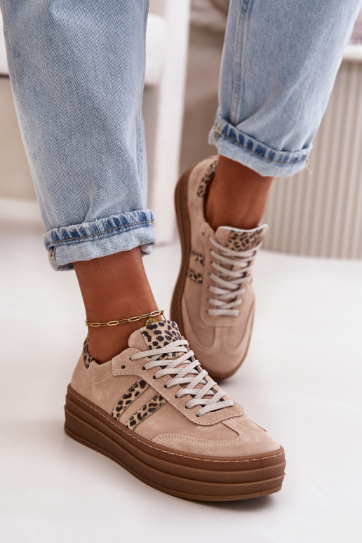 Zazoo N1068S4 Zomšiniai Sneakers modelio batai su platforma su leopardo kailio raštais rožinės spalvos Zazoo N1068S4 Zomšiniai Sneakers modelio batai su platforma su leopardo kailio raštais rožinės spalvos