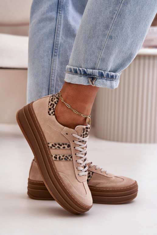 Zazoo N1068S4 Zomšiniai Sneakers modelio batai su platforma su leopardo kailio raštais rožinės spalvos Zazoo N1068S4 Zomšiniai Sneakers modelio batai su platforma su leopardo kailio raštais rožinės spalvos