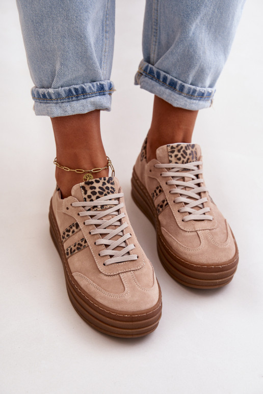 Zazoo N1068S4 Zomšiniai Sneakers modelio batai su platforma su leopardo kailio raštais rožinės spalvos Zazoo N1068S4 Zomšiniai Sneakers modelio batai su platforma su leopardo kailio raštais rožinės spalvos