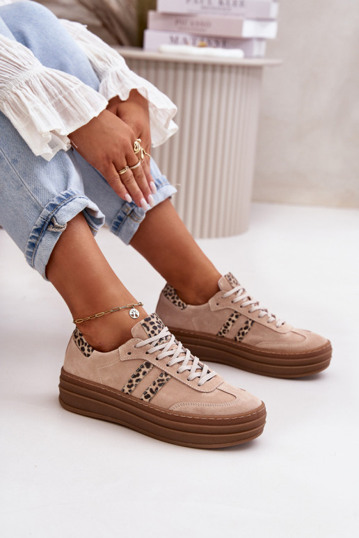 Zazoo N1068S4 Zomšiniai Sneakers modelio batai su platforma su leopardo kailio raštais rožinės spalvos Zazoo N1068S4 Zomšiniai Sneakers modelio batai su platforma su leopardo kailio raštais rožinės spalvos