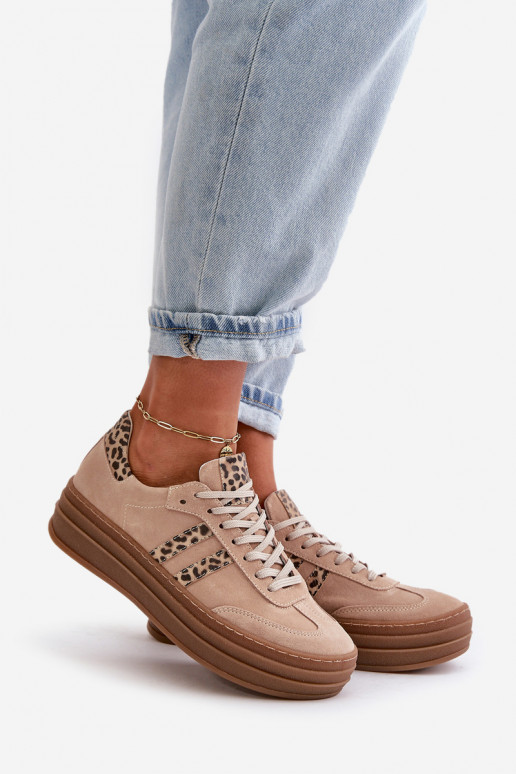 Zazoo N1068S4 Zomšiniai Sneakers modelio batai su platforma su leopardo kailio raštais rožinės spalvos Zazoo N1068S4 Zomšiniai Sneakers modelio batai su platforma su leopardo kailio raštais rožinės spalvos