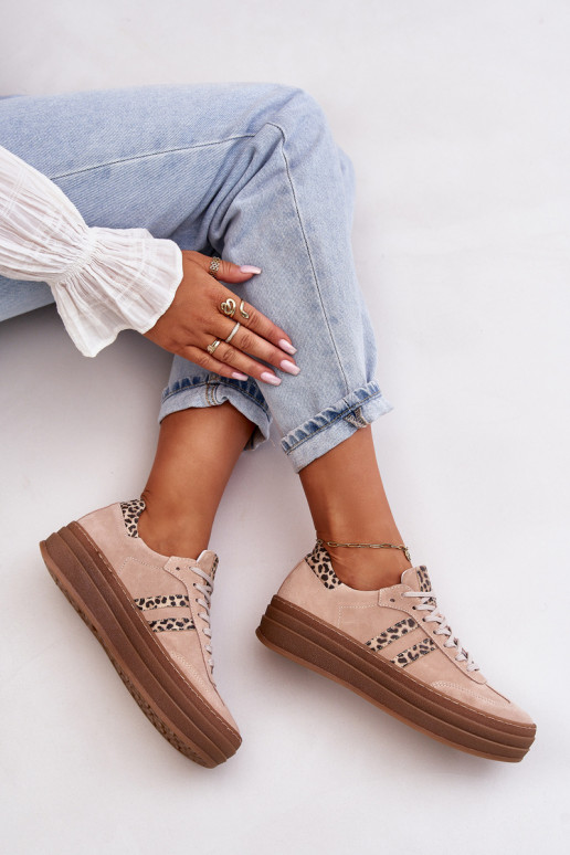 Zazoo N1068S4 Zomšiniai Sneakers modelio batai su platforma su leopardo kailio raštais rožinės spalvos Zazoo N1068S4 Zomšiniai Sneakers modelio batai su platforma su leopardo kailio raštais rožinės spalvos