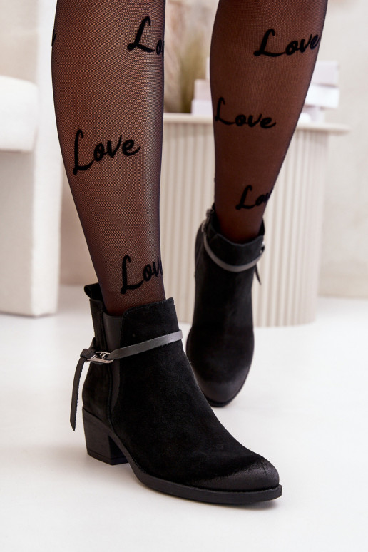 Zazoo 60478 Zomšiniai batai su kulniukais pašiltinti Užsegamos Į Pilį juodos spalvos