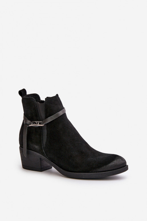 Zazoo 60478 Zomšiniai batai su kulniukais pašiltinti Užsegamos Į Pilį juodos spalvos