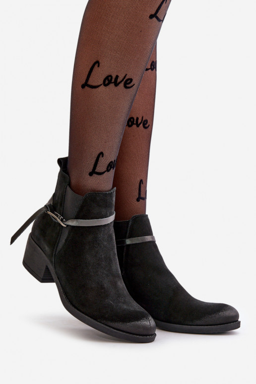 Zazoo 60478 Zomšiniai batai su kulniukais pašiltinti Užsegamos Į Pilį juodos spalvos