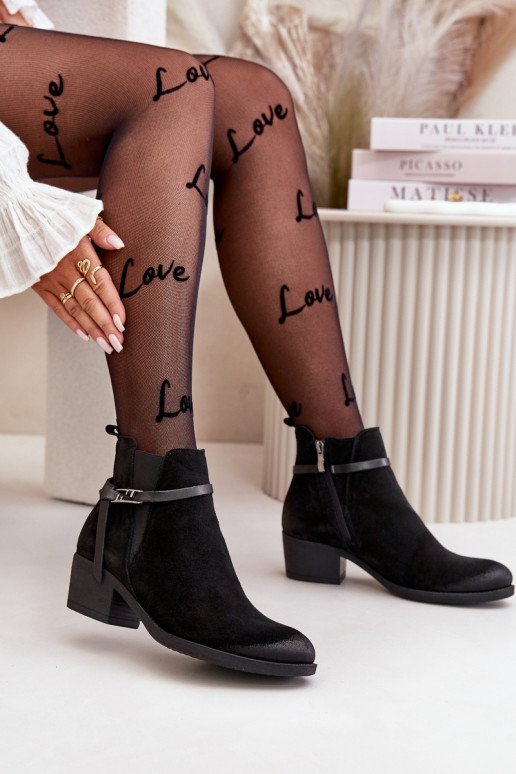 Zazoo 60478 Zomšiniai batai su kulniukais pašiltinti Užsegamos Į Pilį juodos spalvos