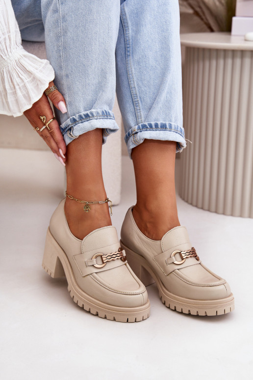 Zazoo 20175 batai Moteriškas su kulniukais natūralios odos dramblio kaulo spalvos