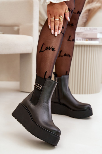 Zazoo 60498 Moteriški aulinukai Chelsea batai su platforma I Koturnie juodos spalvos