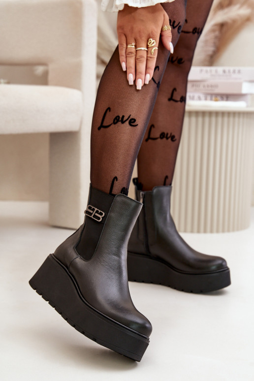 Zazoo 60498 Moteriški aulinukai Chelsea batai su platforma I Koturnie juodos spalvos