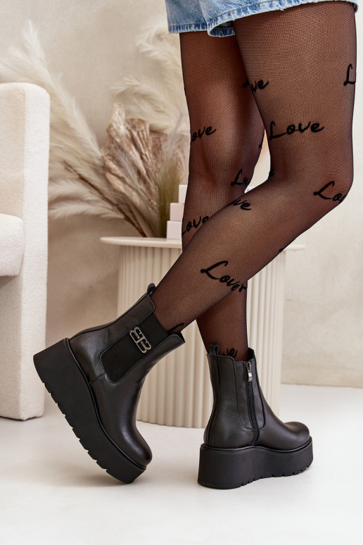 Zazoo 60498 Moteriški aulinukai Chelsea batai su platforma I Koturnie juodos spalvos