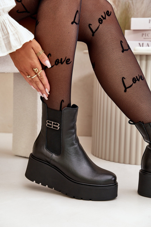 Zazoo 60498 Moteriški aulinukai Chelsea batai su platforma I Koturnie juodos spalvos