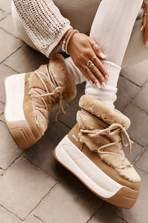 Oda sniego batai Moteriškas Ant storo pado su kailiuku Big Star OO274A207 rudos spalvos Oda sniego batai Moteriškas Ant storo pado su kailiuku Big Star OO274A207 rudos spalvos