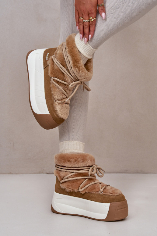 Oda sniego batai Moteriškas Ant storo pado su kailiuku Big Star OO274A207 rudos spalvos Oda sniego batai Moteriškas Ant storo pado su kailiuku Big Star OO274A207 rudos spalvos