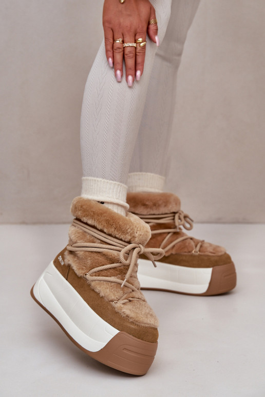 Oda sniego batai Moteriškas Ant storo pado su kailiuku Big Star OO274A207 rudos spalvos Oda sniego batai Moteriškas Ant storo pado su kailiuku Big Star OO274A207 rudos spalvos