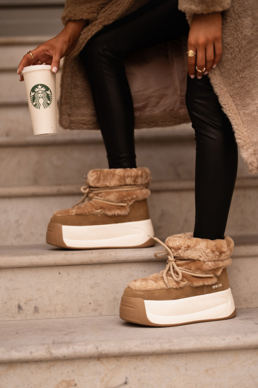 Oda sniego batai Moteriškas Ant storo pado su kailiuku Big Star OO274A207 rudos spalvos Oda sniego batai Moteriškas Ant storo pado su kailiuku Big Star OO274A207 rudos spalvos