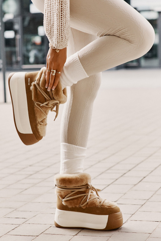 Oda sniego batai Moteriškas Ant storo pado su kailiuku Big Star OO274A207 rudos spalvos Oda sniego batai Moteriškas Ant storo pado su kailiuku Big Star OO274A207 rudos spalvos