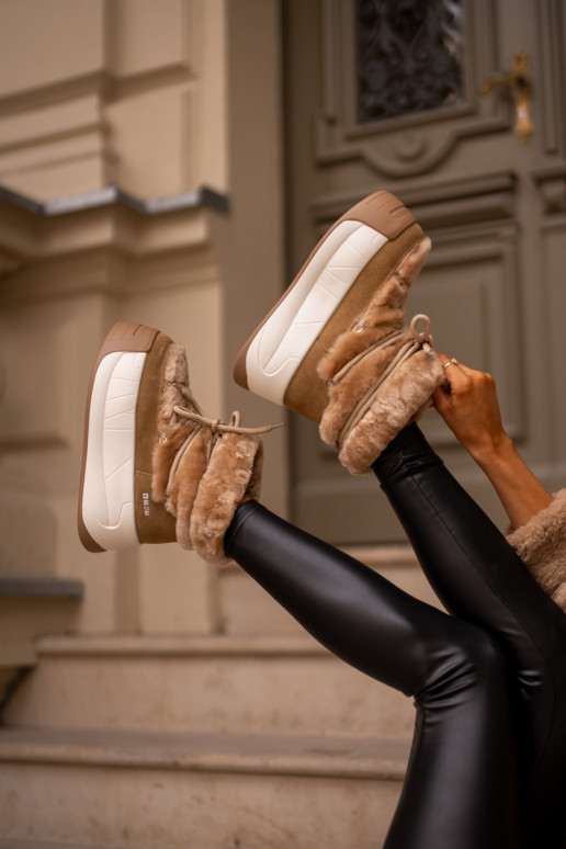 Oda sniego batai Moteriškas Ant storo pado su kailiuku Big Star OO274A207 rudos spalvos Oda sniego batai Moteriškas Ant storo pado su kailiuku Big Star OO274A207 rudos spalvos