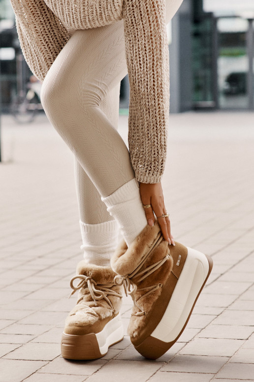 Oda sniego batai Moteriškas Ant storo pado su kailiuku Big Star OO274A207 rudos spalvos Oda sniego batai Moteriškas Ant storo pado su kailiuku Big Star OO274A207 rudos spalvos