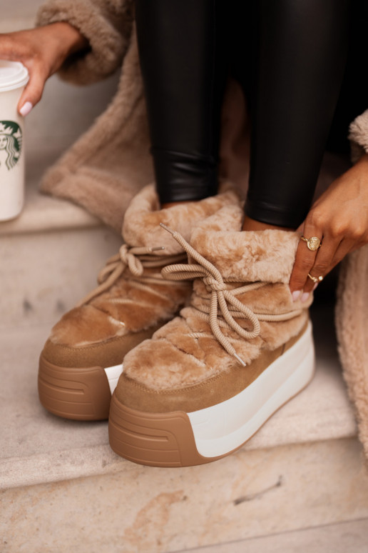 Oda sniego batai Moteriškas Ant storo pado su kailiuku Big Star OO274A207 rudos spalvos Oda sniego batai Moteriškas Ant storo pado su kailiuku Big Star OO274A207 rudos spalvos