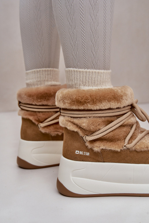 Oda sniego batai Moteriškas Ant storo pado su kailiuku Big Star OO274A207 rudos spalvos Oda sniego batai Moteriškas Ant storo pado su kailiuku Big Star OO274A207 rudos spalvos