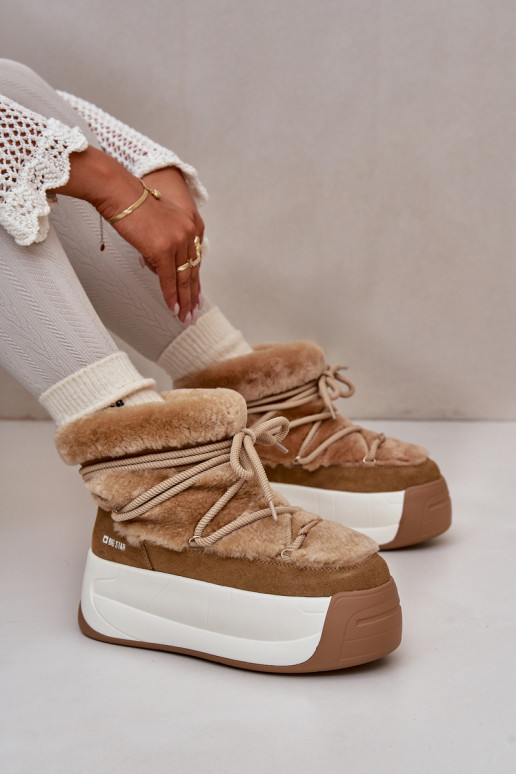 Oda sniego batai Moteriškas Ant storo pado su kailiuku Big Star OO274A207 rudos spalvos Oda sniego batai Moteriškas Ant storo pado su kailiuku Big Star OO274A207 rudos spalvos