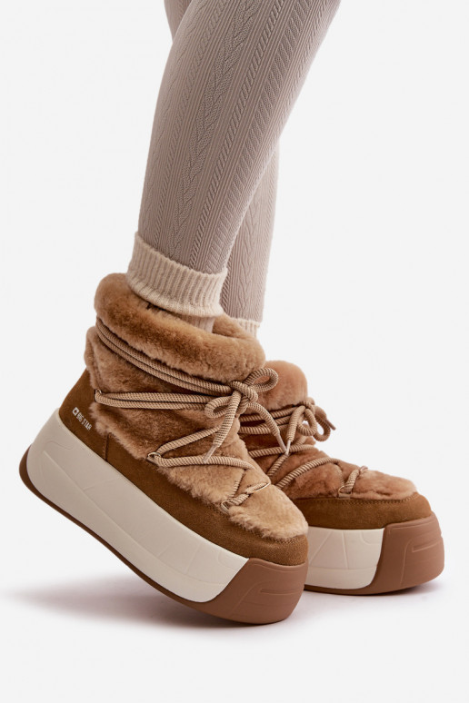 Oda sniego batai Moteriškas Ant storo pado su kailiuku Big Star OO274A207 rudos spalvos Oda sniego batai Moteriškas Ant storo pado su kailiuku Big Star OO274A207 rudos spalvos