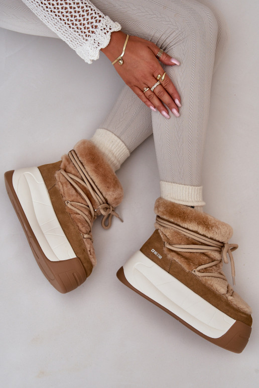 Oda sniego batai Moteriškas Ant storo pado su kailiuku Big Star OO274A207 rudos spalvos Oda sniego batai Moteriškas Ant storo pado su kailiuku Big Star OO274A207 rudos spalvos