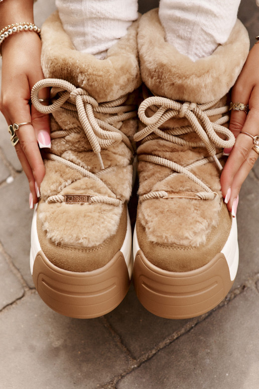 Oda sniego batai Moteriškas Ant storo pado su kailiuku Big Star OO274A207 rudos spalvos Oda sniego batai Moteriškas Ant storo pado su kailiuku Big Star OO274A207 rudos spalvos