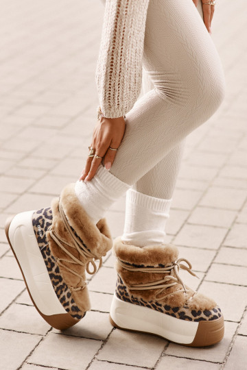 Oda sniego batai Moteriškas Ant storo pado su kailiuku su leopardo kailio raštais Big Star OO274A208 rudos spalvos 2