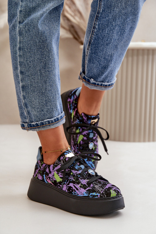 Oda sportiniai bateliai su platforma Tai turiciejka 06191-05 Violetinės spalvos Oda sportiniai bateliai su platforma Tai turiciejka 06191-05 Violetinės spalvos