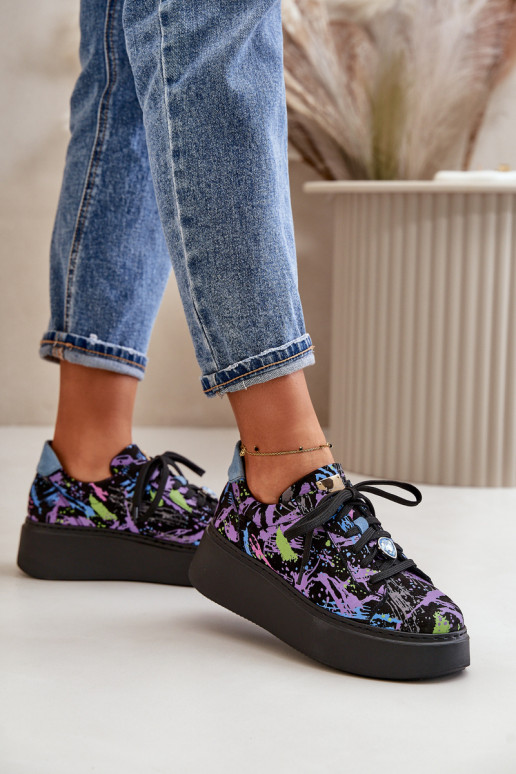 Oda sportiniai bateliai su platforma Tai turiciejka 06191-05 Violetinės spalvos Oda sportiniai bateliai su platforma Tai turiciejka 06191-05 Violetinės spalvos