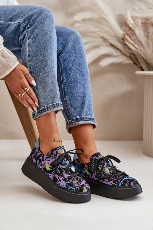 Oda sportiniai bateliai su platforma Tai turiciejka 06191-05 Violetinės spalvos Oda sportiniai bateliai su platforma Tai turiciejka 06191-05 Violetinės spalvos