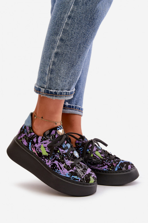 Oda sportiniai bateliai su platforma Tai turiciejka 06191-05 Violetinės spalvos Oda sportiniai bateliai su platforma Tai turiciejka 06191-05 Violetinės spalvos