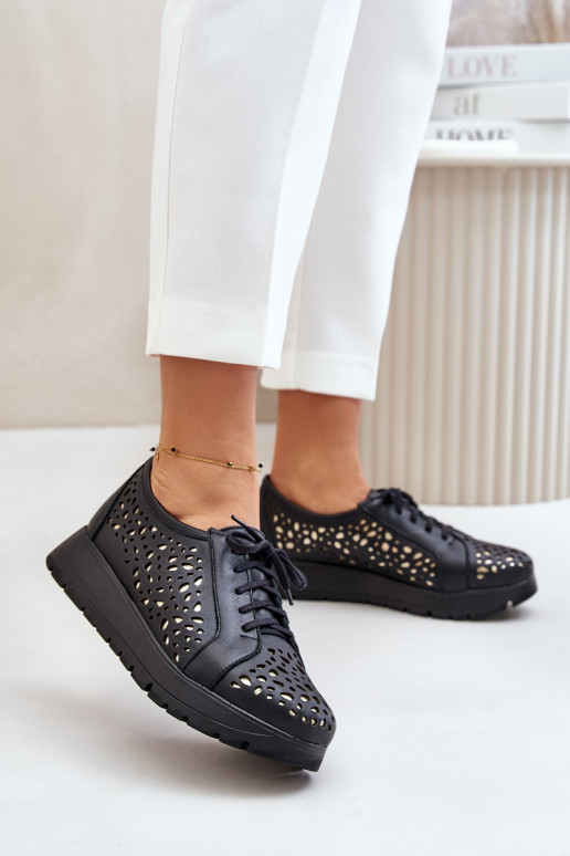 Zazoo 2973 Oda batai su platforma su ažūro elementais juodos spalvos Zazoo 2973 Oda batai su platforma su ažūro elementais juodos spalvos